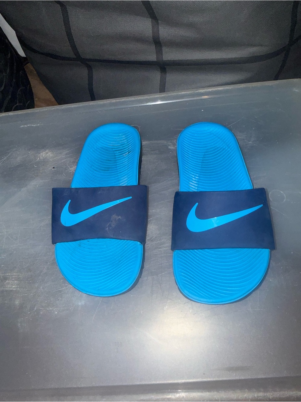 Nike Kids Blue and Navy Slide Sandals